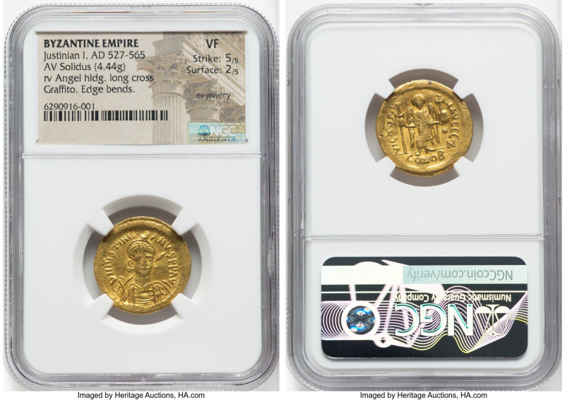 Justinian I the Great (AD 527-565). AV solidus (21mm, 4.44 gm, 5h). NGC VF 5/5 -...