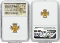 Heraclius (AD 610-641), with Heraclius Constantine. AV solidus (13mm, 4.46 gm, 6h). NGC XF 3/5 - 5/5. Carthage, dated Indictional Year 11, 1st cycle (...
