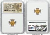 Constans II Pogonatus (AD 641-668). AV solidus (12mm, 4.47 gm, 5h). NGC XF 4/5 - 3/5. Carthage, Indictional Year 2 (AD 643/4). D N CON-STAtIN, bust of...