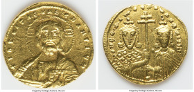 Nicephorus II Phocas (AD 963-969), and Basil II Bulgaroctonos. AV histamenon nomisma (20mm, 4.38 gm, 6h). VF, tooled. Constantinople, AD 963-964. + Ih...