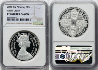 British Dependency. Elizabeth II silver Proof "Gothic Crown" 5 Pounds (2 oz) 2021 PR70 Ultra Cameo NGC, Commonwealth mint (Bristol), KM325. HID0980124...