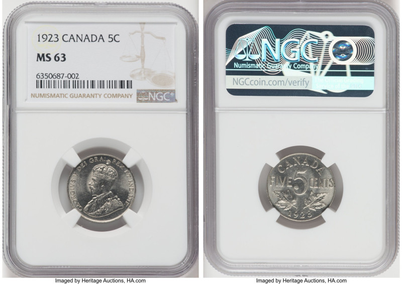 George V 5 Cents 1923 MS63 NGC, Ottawa mint, KM29. HID09801242017 © 2022 Heritag...