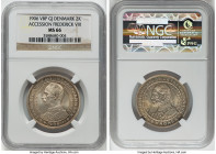 Pair of Certified Assorted 2 Kroner NGC, 1) Frederick VIII 2 Kroner 1906-VBP - MS66, Copenhagen mint, KM803. Death of Christian IX and Accession of Fr...