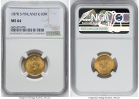 Russian Duchy. Alexander II gold 10 Markkaa 1878-S MS64 NGC, Helsinki mint, KM8.1, Fr-4. HID09801242017 © 2022 Heritage Auctions | All Rights Reserved...