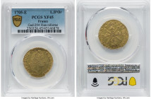 Louis XIV gold Louis d'Or 1705-E XF45 PCGS, Tours mint, KM365.6, Gad-254 (R3). The first time we have brought this date-mintmark variety to market, at...