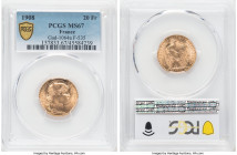 Republic gold 20 Francs 1908 MS67 PCGS, KM857, Gad-1064a, F-535. HID09801242017 © 2022 Heritage Auctions | All Rights Reserved