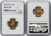 Umberto I gold 20 Lire 1881-R MS63+ Deep Prooflike NGC, Rome mint, KM21, Fr-21. HID09801242017 © 2022 Heritage Auctions | All Rights Reserved