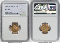 Oscar II gold 10 Kroner 1877 MS64 NGC, Kongsberg mint, KM358, Fr-18. Mintage: 20,000. HID09801242017 © 2022 Heritage Auctions | All Rights Reserved