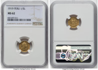 Republic gold 1/5 Libra 1919 MS62 NGC, Lima mint, KM210, Fr-75. HID09801242017 © 2022 Heritage Auctions | All Rights Reserved