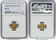 Charles III Pair of Certified gold 1/2 Escudos NGC, 1) 1/2 Escudo 1786 M-DV - VG10 2) 1/2 Escudo 1773 M-PJ - Fine Details (Cleaned) HID09801242017 © 2...