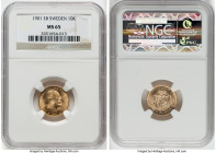 Oscar II gold 10 Kronor 1901-EB MS65 NGC, Stockholm mint, KM767. One year type. HID09801242017 © 2022 Heritage Auctions | All Rights Reserved