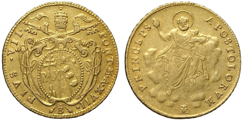 Bologna, Pio VII (1800-1823), Doppia anno XVII (1816-1817), Rara Au mm 22 g 5,35...