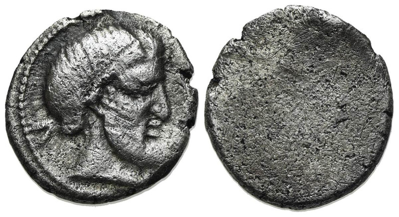 Etruria, Populonia, c. 3rd century BC. AR 5 Asses (13mm, 1.94g). Diademed and be...