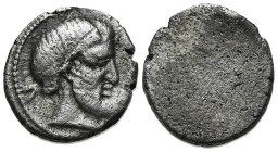 Etruria, Populonia, c. 3rd century BC. AR 5 Asses (13mm, 1.94g). Diademed and bearded head r.; V (mark of value) to l. R/ Blank. EC Series 89, 1-55; H...