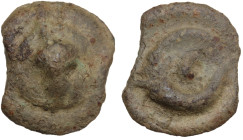 Umbria, Iguvium, c. 280-240 BC. Cast Uncia (25mm, 11.08g). Grape cluster on raised disk. R/ Pellet and cornucopia. Vecchi, ICC 215; HNItaly 34. Rare, ...