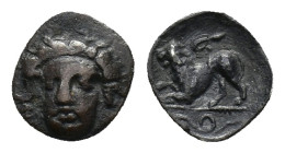 Southern Campania, Phistelia, c. 325-275 BC. AR Obol (9mm, 0.50g). Female head facing slightly l. R/ Lion standing l.; coiled serpent in exergue; star...