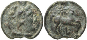 Northern Apulia, Luceria, c. 217-212 BC. Cast Æ Nummus (48mm, 93.84g). Head of Herakles r., wearing lion skin. R/ Horse prancing r.; star above. Vecch...