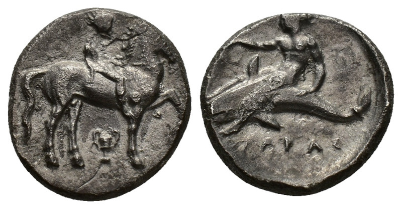 Southern Apulia, Tarentum, c. 380-340 BC. AR Nomos (20mm, 7.45g). Nude youth on ...
