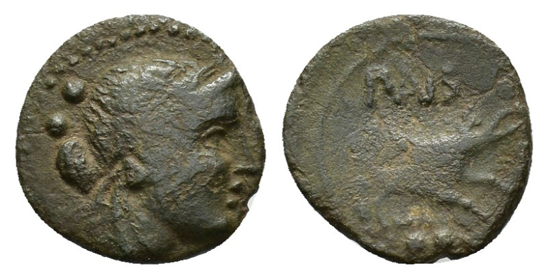 Northern Lucania, Paestum, c. 218-201 BC. Æ Sextans (14mm, 1.51g). Head of Demet...