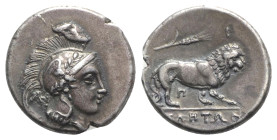 Northern Lucania, Velia, c. 300-280 BC. AR Didrachm (22mm, 7.34g, 9h). Philistion group. Head of Athena r., wearing crested Attic helmet decorated wit...