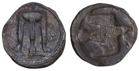 Bruttium, Kroton, c. 500-480 BC. AR Stater (23mm, 7.19g). Tripod, legs terminating in lion's feet. R/ Incuse eagle flying r. HNItaly 2095; SNG ANS 291...