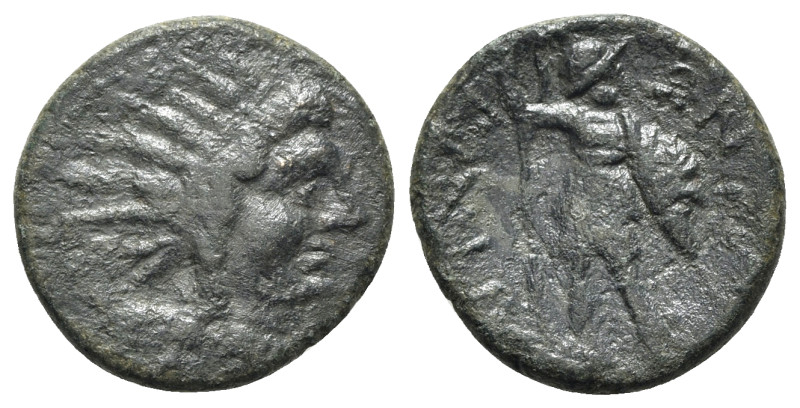 Sicily, Aitna, c. 210-150 BC. Æ Tetras (19mm, 4.45g, 11h). Radiate head of Helio...