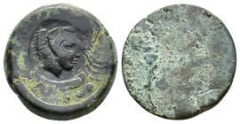 Sicily, Akragas, c. 415-406 BC. Æ Hemilitron (29mm, 16.55g). [Eagle on crayfish]; c/m: head of Herakles r., wearing lion skin, within incuse circle / ...