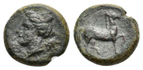 Sicily, Eryx, c. 4th century BC. Æ (15mm, 4.78g). Female head l. R/ Horse standing r., with raised foreleg. Campana 52; CNS I, 20-1; SNG ANS 1329; HGC...