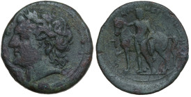 Sicily, Messana, The Mamertinoi, c. 220-200 BC. Æ Pentonkion (27mm, 10.78g). Laureate head of Ares l. R/ Warrior, horse behind, standing l., spear in ...
