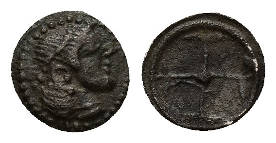 Sicily, Syracuse. Hieron I (478-466 BC). AR Obol (10mm, 0.51g), c. 475-470. Diad...