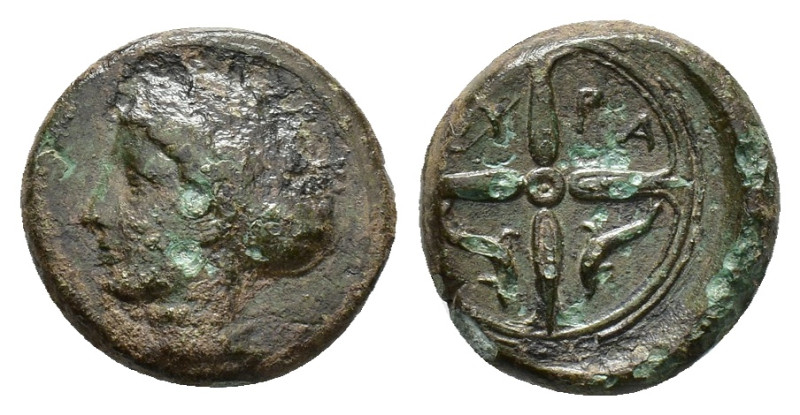 Sicily, Syracuse, c. 415-405 BC. Æ Hemilitron (15mm, 3.01g). Head of Arethusa l....