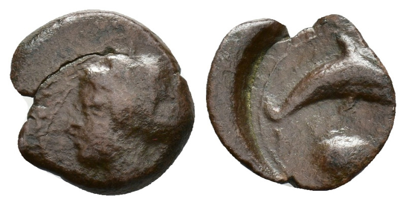 Sicily, Syracuse, c. 415-405 BC. Æ Hemilitron (16mm, 2.43g). Head of Arethusa l....