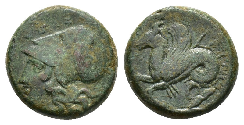 Sicily, Syracuse, 400-390 BC. Æ Hemilitron (17mm, 6.54g). Head of Athena l., wea...