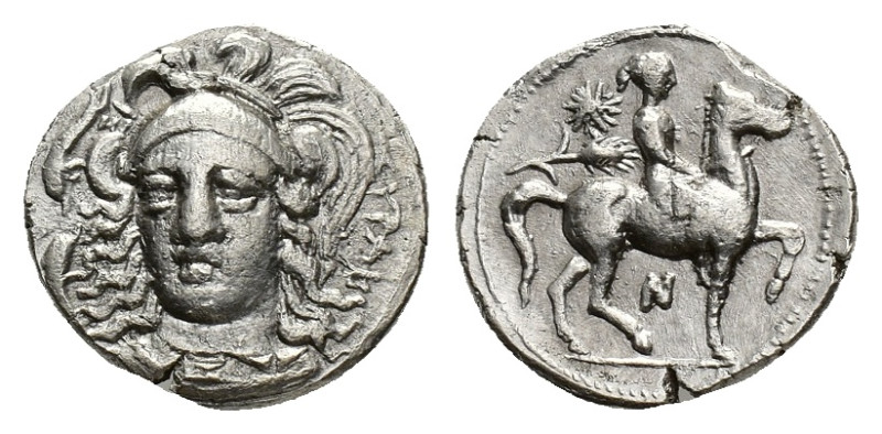 Sicily, Syracuse, 344-317 BC. AR Hemidrachm (14mm, 1.94g). Helmeted head of Athe...