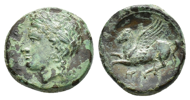 Sicily, Syracuse, 344-317 BC. Æ (18mm, 4.74g). Laureate head of Apollo l. R/ Peg...