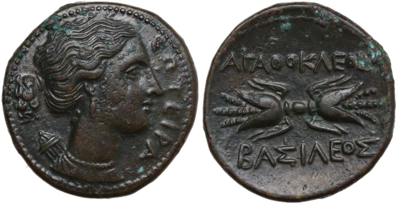 Sicily, Syracuse. Agathokles (317-289 BC). Æ Litra (22mm, 7.66g). Head of Artemi...