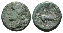 Sicily, Syracuse. Hiketas II (287-278 BC). Æ (19mm, 7.47g), c. 287-283. Wreathed head of Kore l. R/ Charioteer driving biga r. CNS II, 123 (Agathokles...