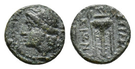 Sicily, Syracuse. Roman rule, after 212 BC. Æ (11mm, 1.36g). Laureate head of Apollo l.. R/ Tripod. CNS II, 212; SNG ANS 1078-9; HGC 2, 1523. Green pa...