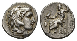 Kings of Macedon, Alexander III ‘the Great’ (336-323 BC). AR Drachm (17.5mm, 2.90g). Abydos, c. 325-323 BC. Head of Herakles r., wearing lion skin. R/...