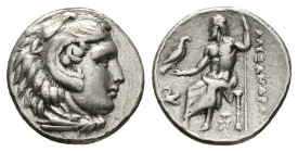 Kings of Macedon, Alexander III ‘the Great’ (336-323 BC). AR Drachm (17mm, 4.24g). Abydos, c. 325-323 BC. Head of Herakles r., wearing lion skin. R/ Z...