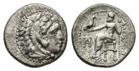 Kings of Macedon, Alexander III ‘the Great’ (336-323 BC). AR Drachm (17mm, 4.22g). Miletos, c. 325-3 BC. Head of Herakles r. wearing lion's skin. R/ Z...