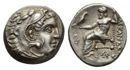 Kings of Macedon, Philip III Arrhidaios (323-317 BC). AR Drachm (17mm, 4.02g). In the name and types of Alexander III. Lampsakos. Struck under Leonnat...