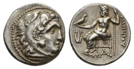 Kings of Macedon, Philip III Arrhidaios (323-317 BC). AR Drachm (18mm, 4.31g). Kolophon, c. 322-319 BC. Head of Herakles r., wearing lion skin. R/ Zeu...
