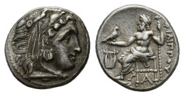Kings of Macedon, Philip III Arrhidaios (323-317 BC). AR Drachm (17mm, 4.27g). Kolophon, c. 322-319 BC. Head of Herakles r., wearing lion skin. R/ Zeu...