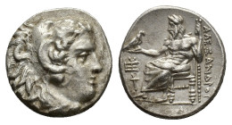 Kings of Macedon, Philip III Arrhidaios (323-317 BC). AR Drachm (17mm, 4.29g). In the name of Alexander III. Sardes, c. 323/2 BC. Head of Herakles r.,...