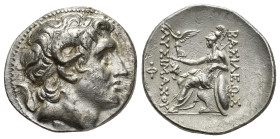 Kings of Thrace, Lysimachos (305-281 BC). AR Tetradrachm (30mm, 17.19g). Smyrna, c. 287/6-282/1 BC. Diademed head of the deified Alexander r., with ho...