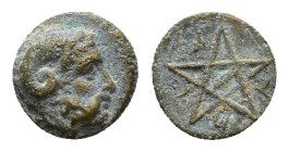 Mysia, Pitane, 4th-3rd centuries BC. Æ (8mm, 0.67g). Head of Zeus-Ammon r. R/ Pentagram. SNG BnF 2353-5; SNG Arikantürk 1048-62. Near VF
