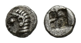 Ionia, Kolophon, late 6th century BC. AR Tetartemorion (5mm, 0.19g). Archaic head l. R/ Incuse square punch. SNG Kayhan 343-7; SNG von Aulock 1810. Go...