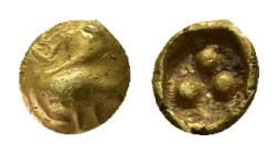 Ionia, Uncertain, c. 600-550 BC. EL Fraction (5mm, 0.39g). Goose standing l. R/ Three pellets in incuse circle. ATEC 845; CNG E-412, lot 226. Very Rar...