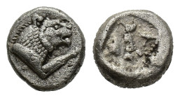 Caria, Mylasa(?), c. 520-490 BC. AR 1/6 Stater (11mm, 1.76g). Forepart of lion r. R/ Incuse square punch. HN Online 2232. VF